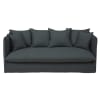 Ausziehbares 3/4-Sitzer-Sofa mit Bezug aus anthrazitfarbenem gewaschenem Leinen